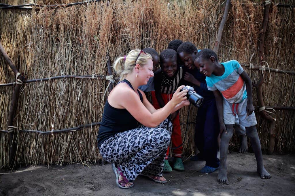 Showing some kid their photos in Namibia