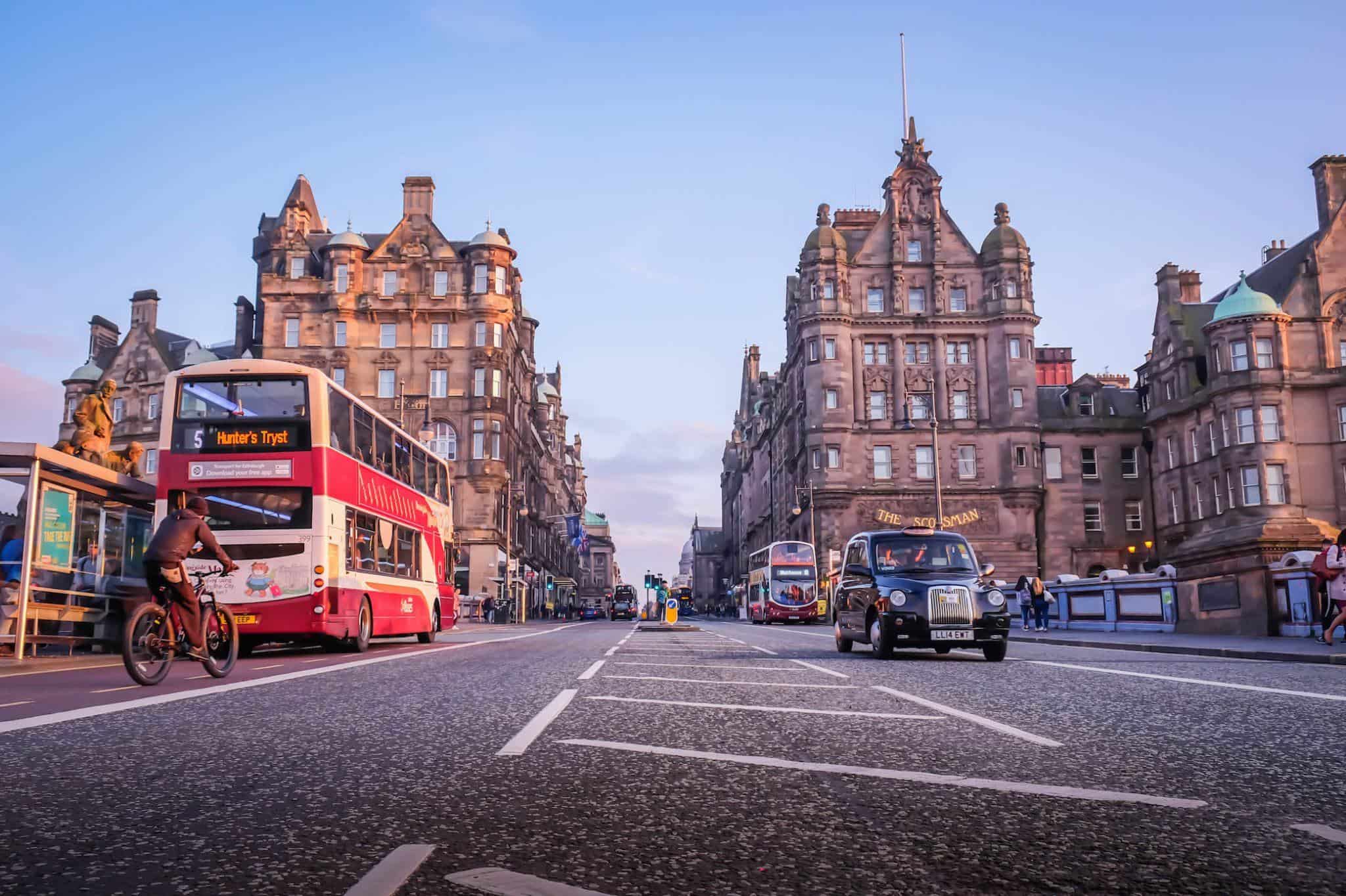 City Center Street Of Edinburgh At Suset