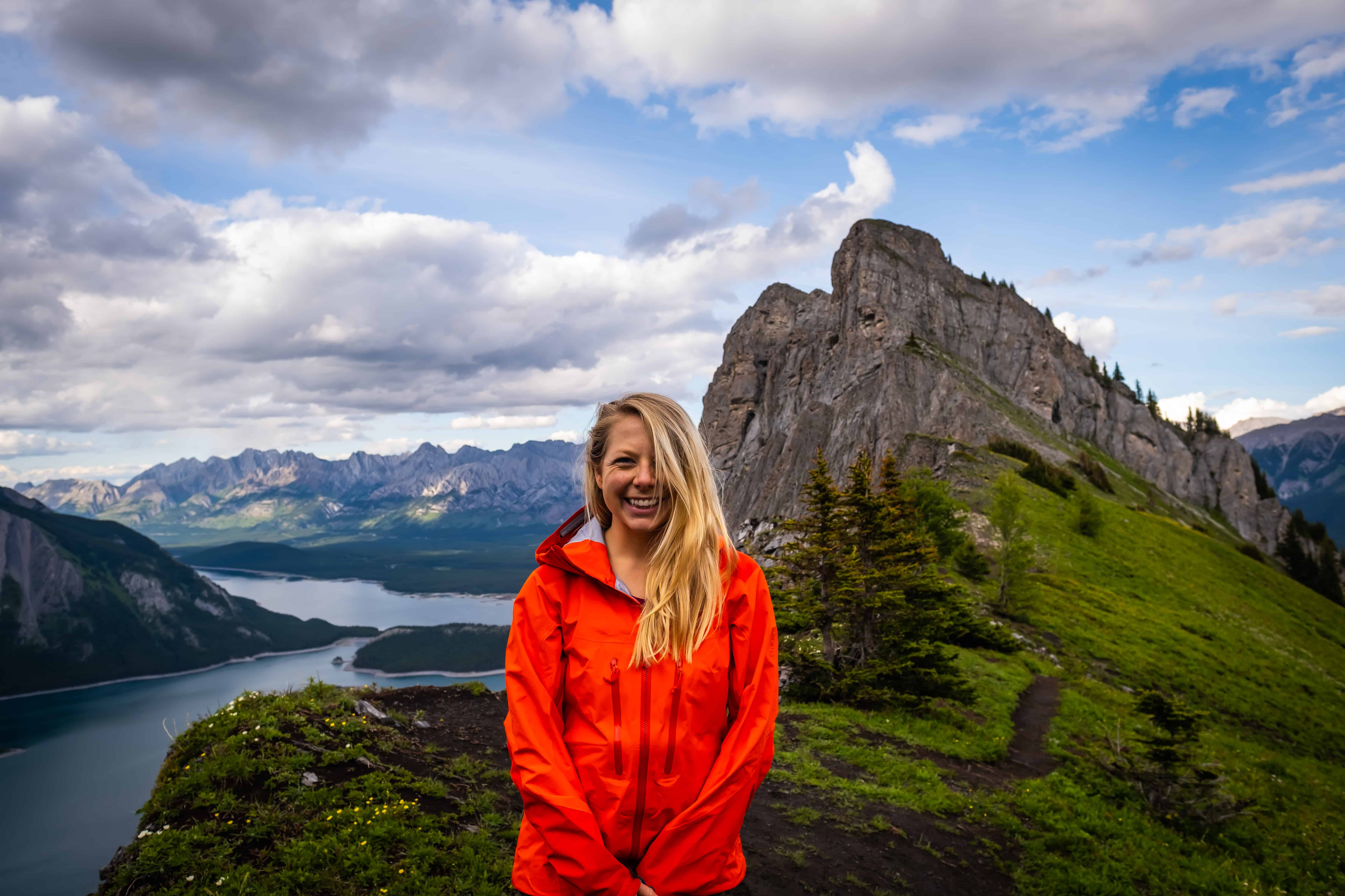 Natasha in women's hiking clothes the Arc'teryx Sentinel AR Shell Jacket