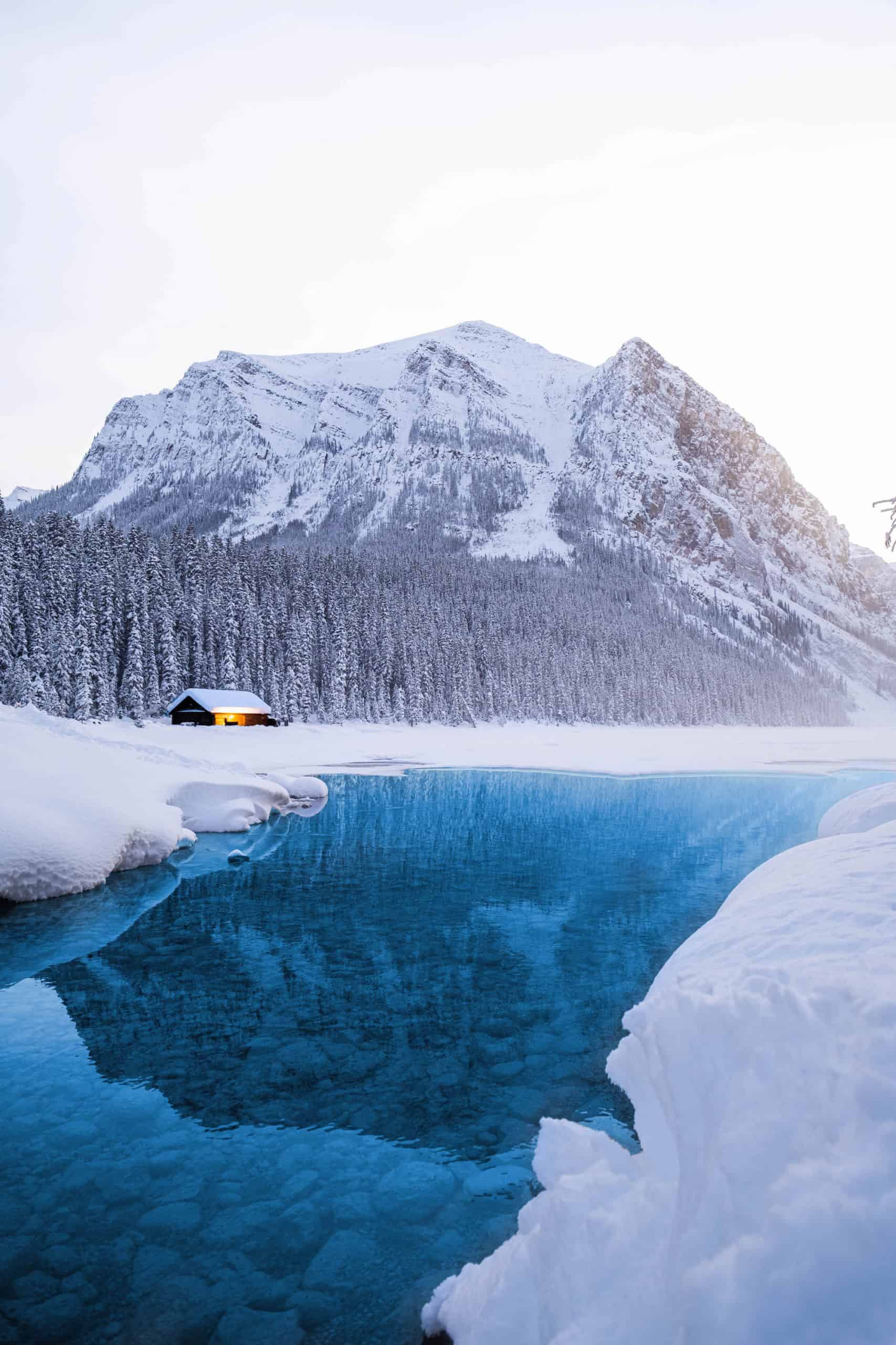 A Snowy Lake Louise In Banff National Park In The Winter