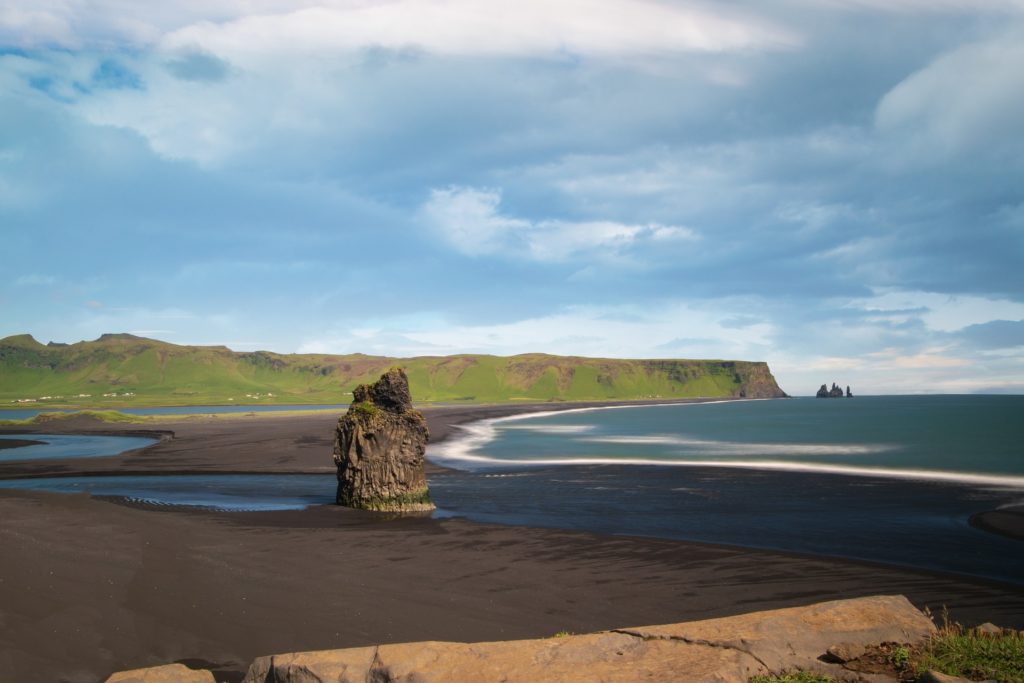 Eagle Rock on Black Sand Beach in Iceland