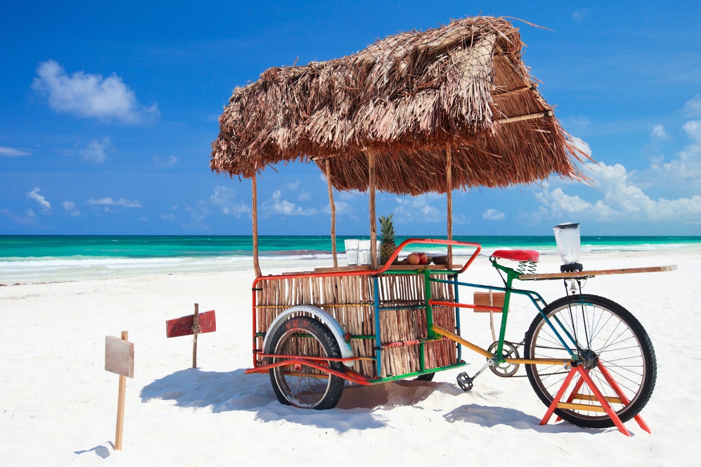 Beach bike on the beach in Tulum with perfect beach weather