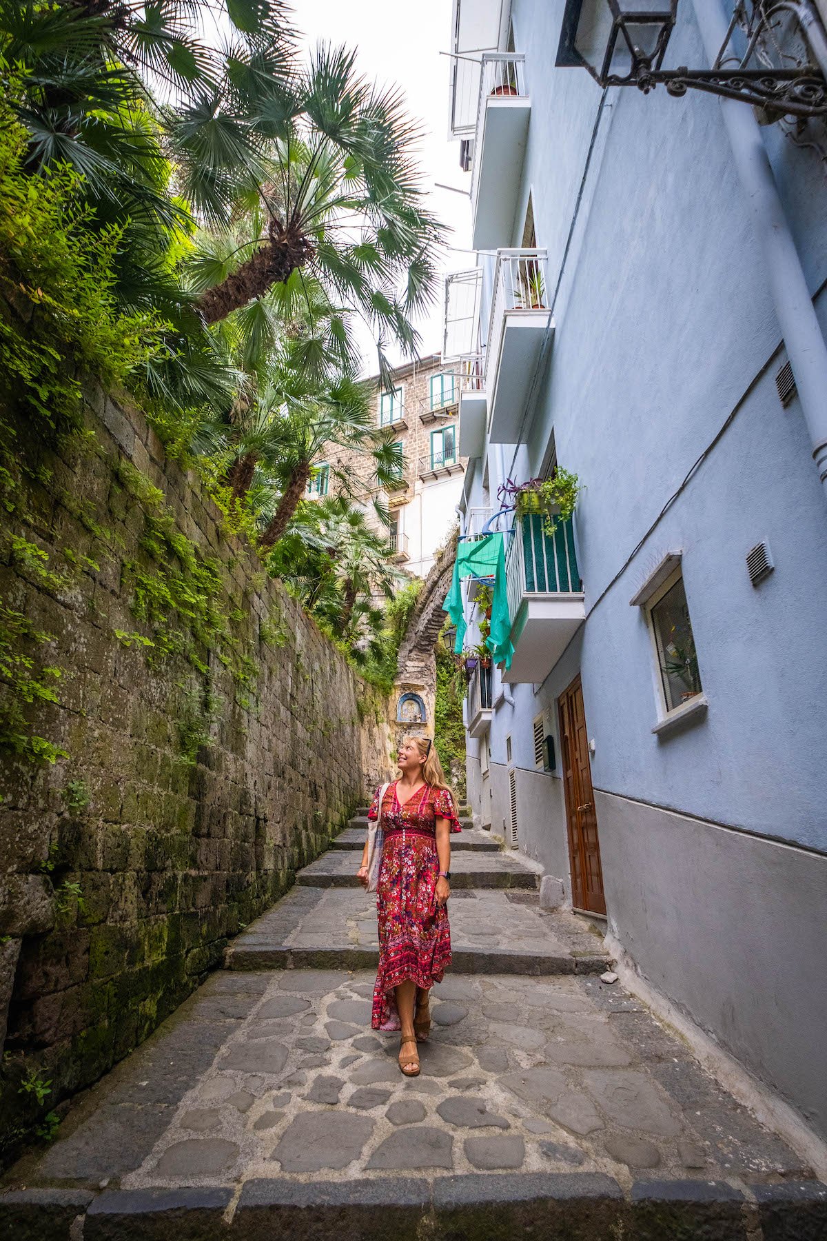 Natasha Walking Down A Street in Sorrento In A Sundress