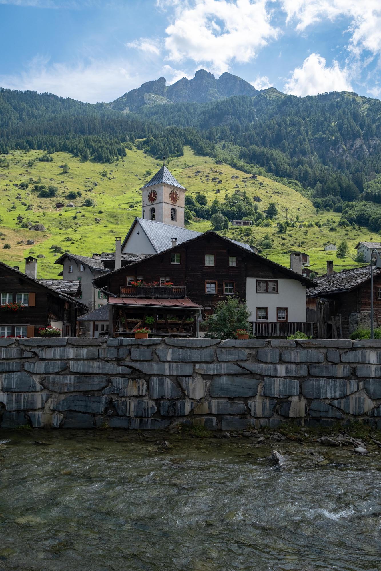 Village of Vals with mountains